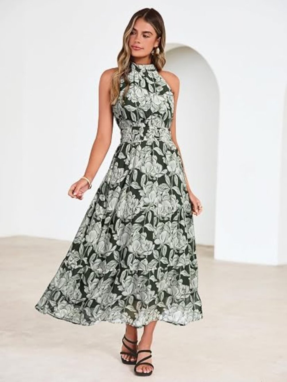 Womens Summer Halter Wedding Guest Dress Maxi Floral Vacation